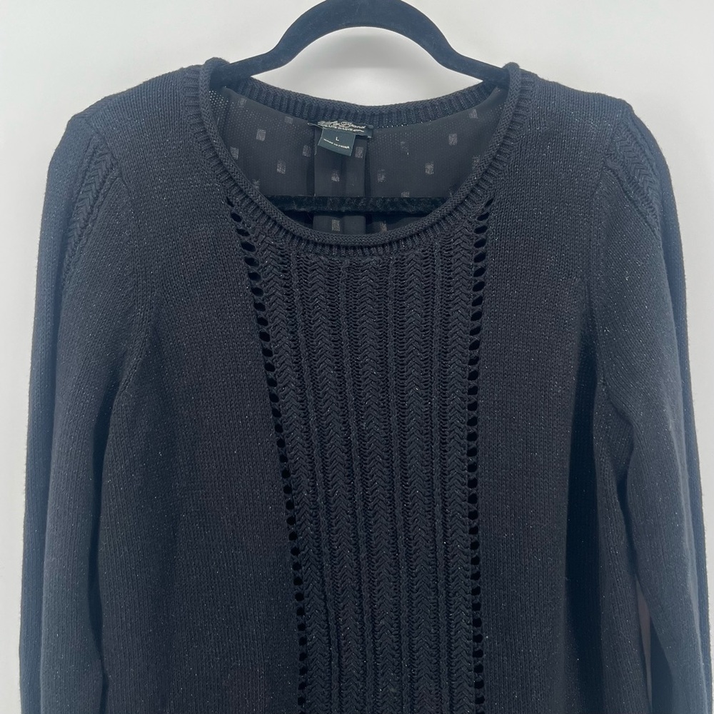 Lucky Brand Black Mixed Material Split Back Top Layered Look Women's Size Large - Picture 2 of 7